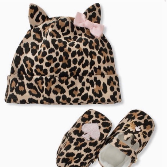 kate spade Other - NEW Kate Spade leopard baby hat & crib shoe set